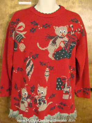 80s Crazy Cat Lady Ugly Christmas Sweater Pullover