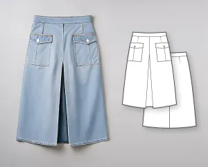 A-line box pleat denim skirt sewing pattern - Skirt pattern - PDF sewing pattern for women