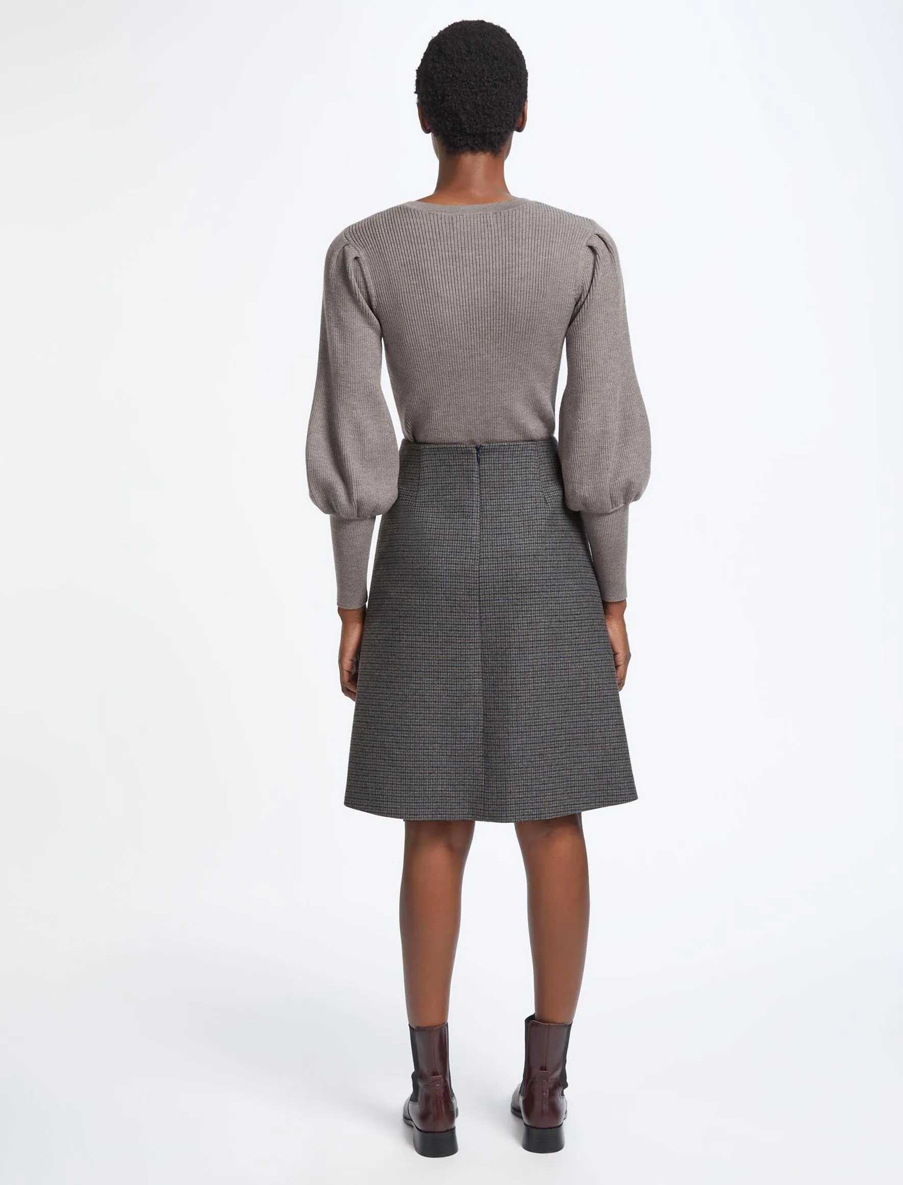 Audrey Wool A Line Skirt - Charcoal Navy Black Check