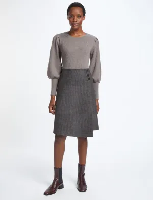 Audrey Wool A Line Skirt - Charcoal Navy Black Check