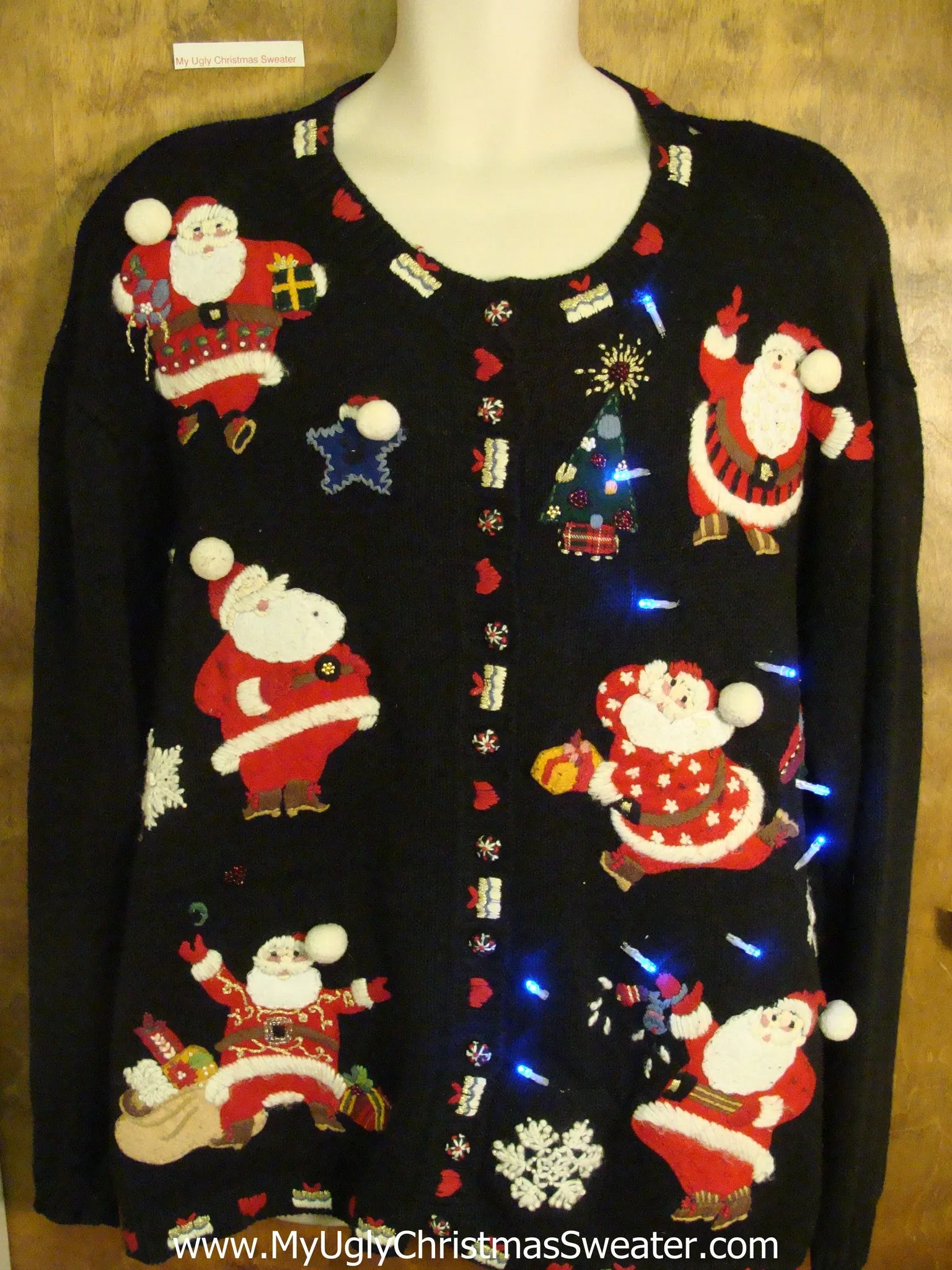 Big Size Busy Santas Cute Christmas Sweater with Lights