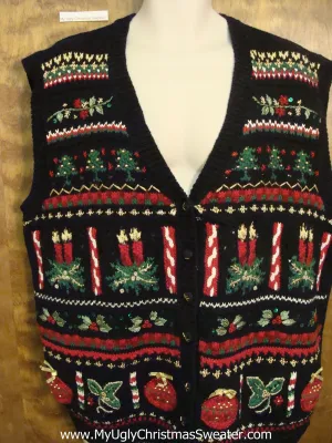 Black Seriously Ugly Bad Christmas Sweaters Vest