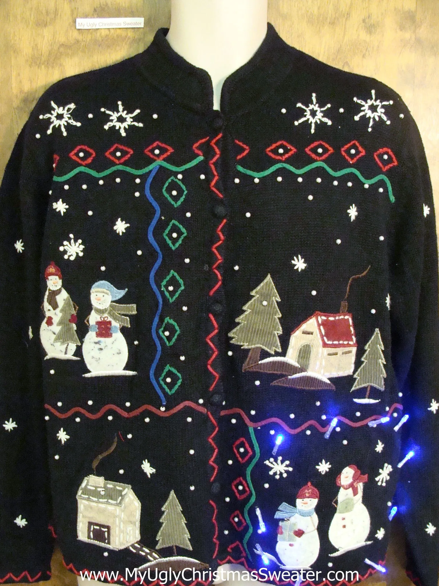 Black Snowman Themed Light Up Cheesy Christmas Sweater