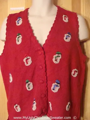 Bling Beaded Snowman Christmas Sweater Vest