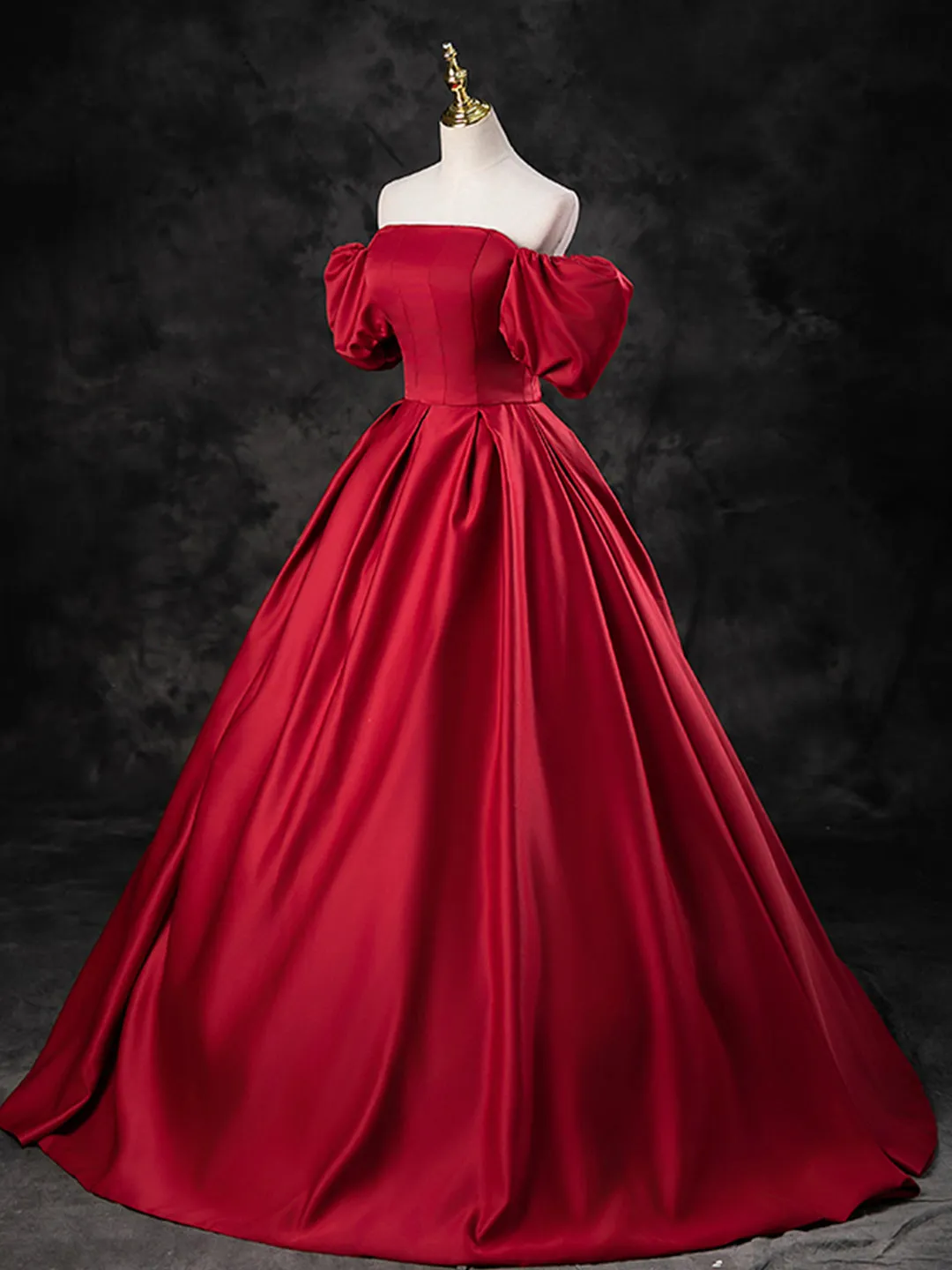 Burgundy Satin Off the Shoulder Formal Dress A-Line Burgundy Evening Dress