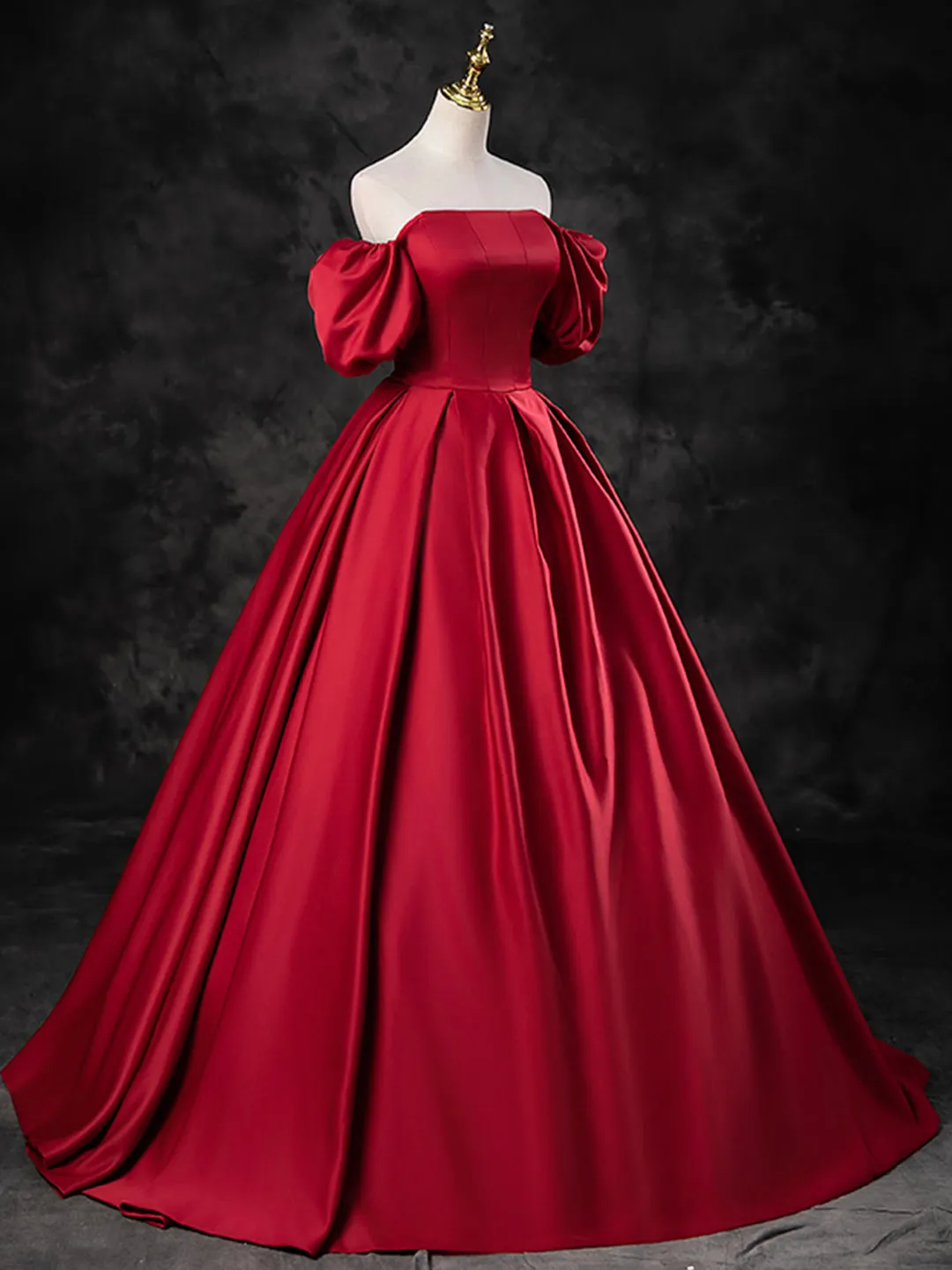 Burgundy Satin Off the Shoulder Formal Dress A-Line Burgundy Evening Dress