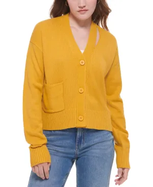 Calvin Klein Women's Cutout V Neck Cardigan Yellow Size Medium