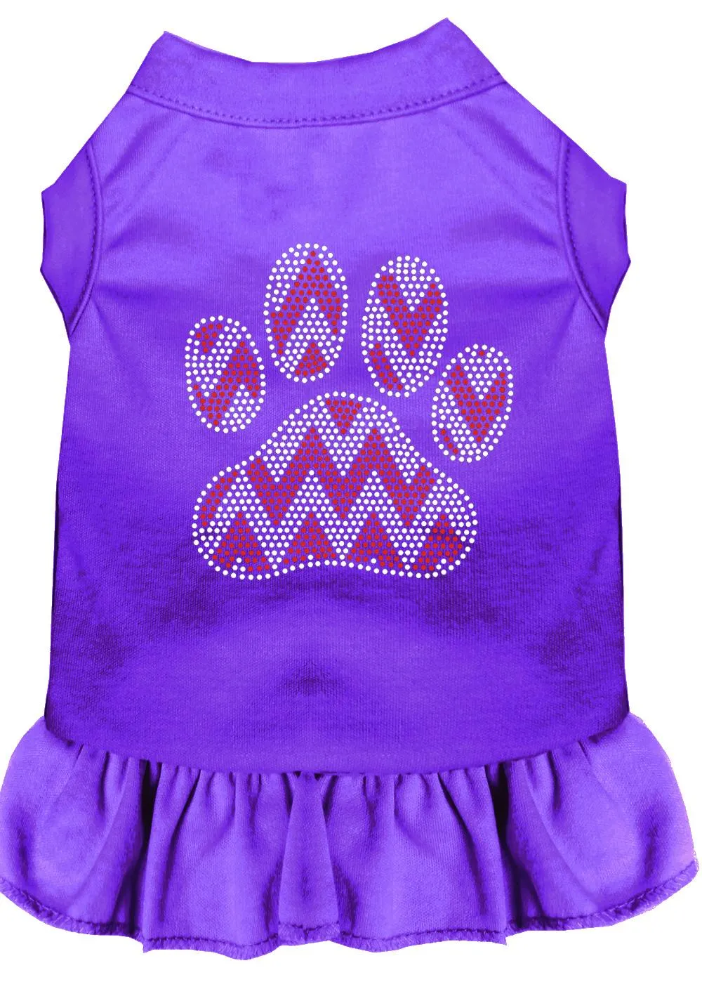 Candy Cane Chevron Paw Rhinestone Dog Dress Purple Sm (10)