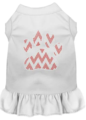 Candy Cane Chevron Paw Rhinestone Dog Dress White Med (12)