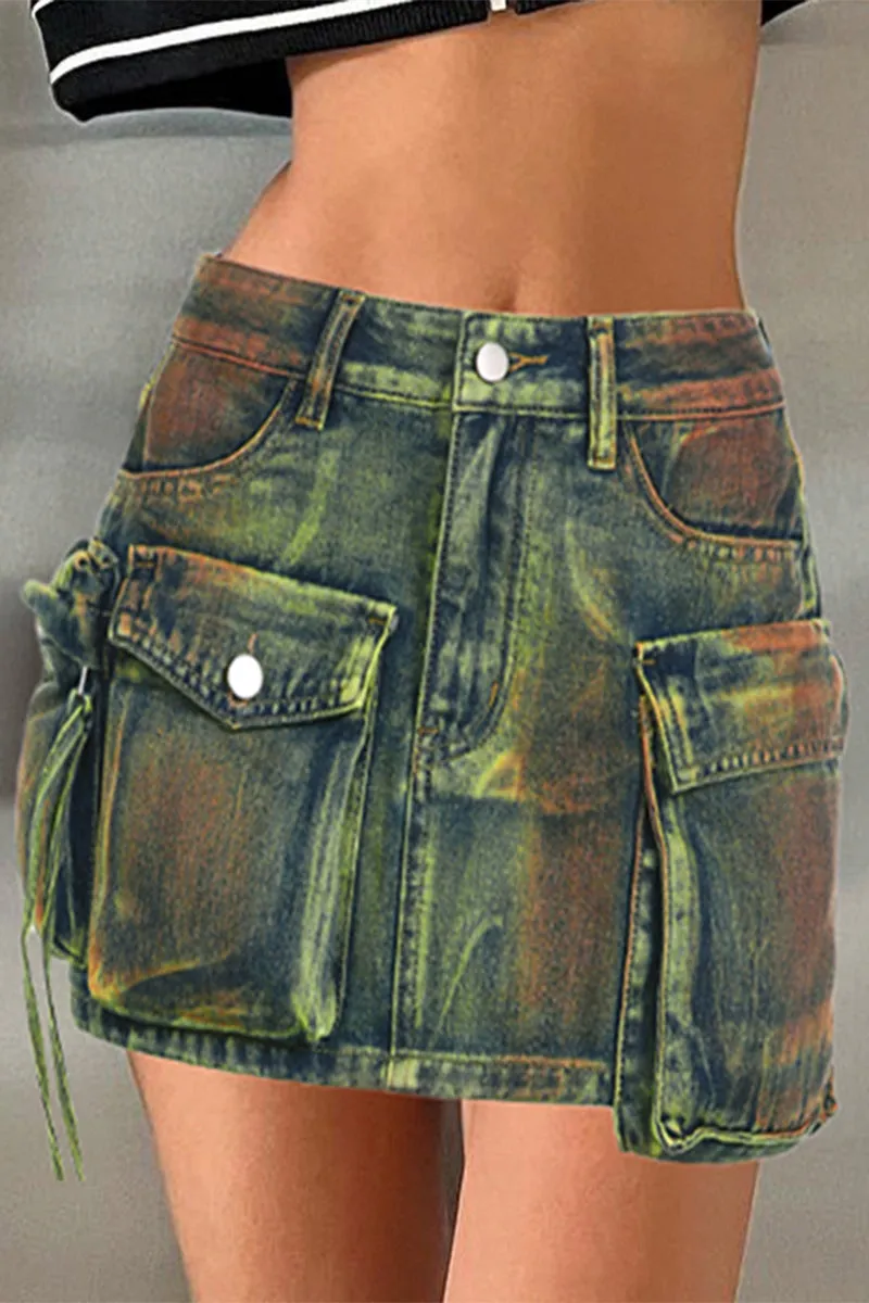 Casual Street Gradual Change Pocket Mid Waist Denim Skirts