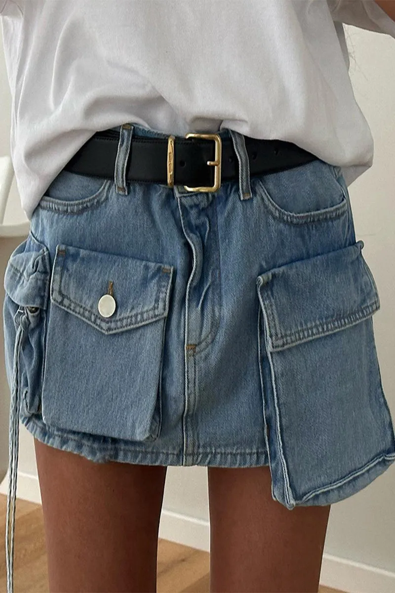 Casual Street Gradual Change Pocket Mid Waist Denim Skirts