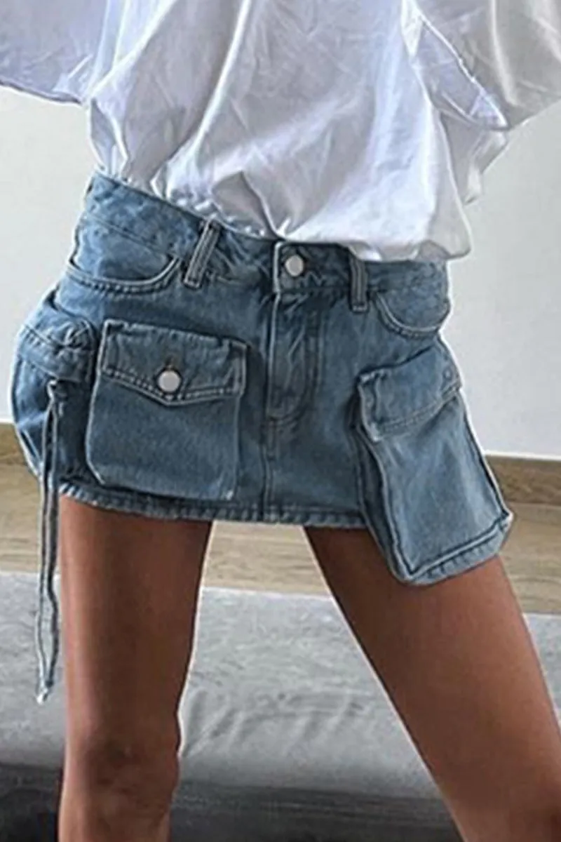 Casual Street Gradual Change Pocket Mid Waist Denim Skirts