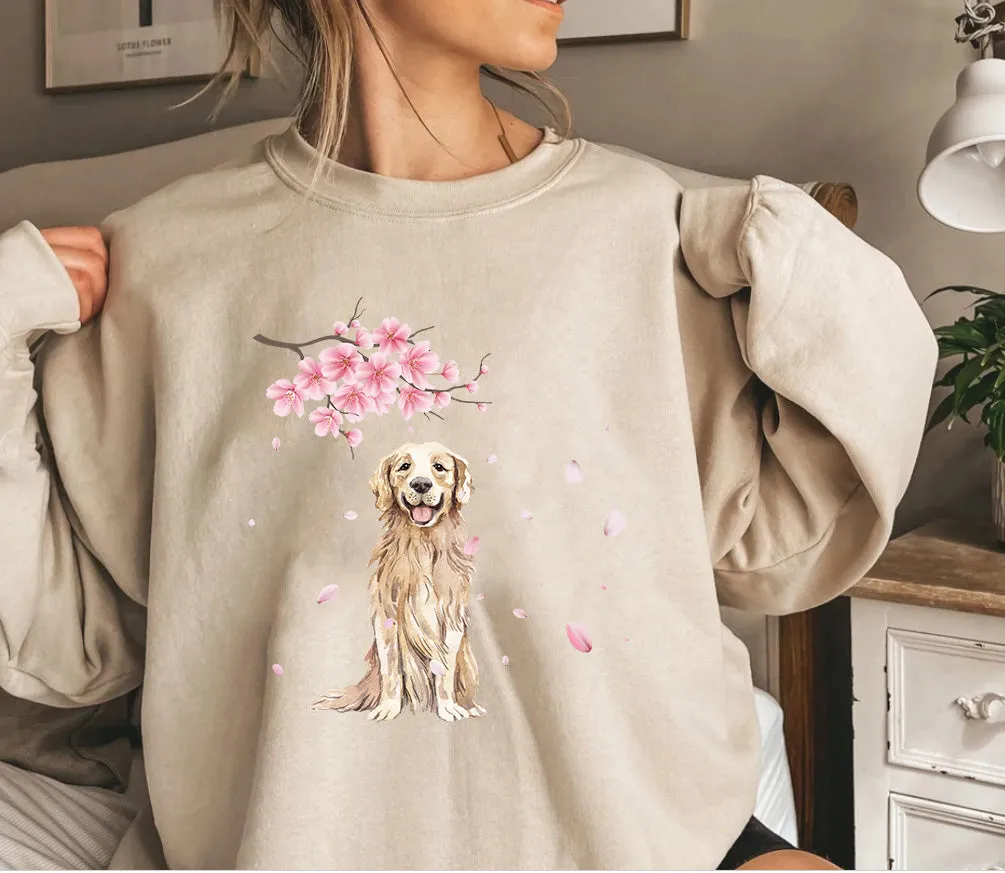 Cherry blossoms Golden Retriever Sweatshirt, Dog mom Shirt