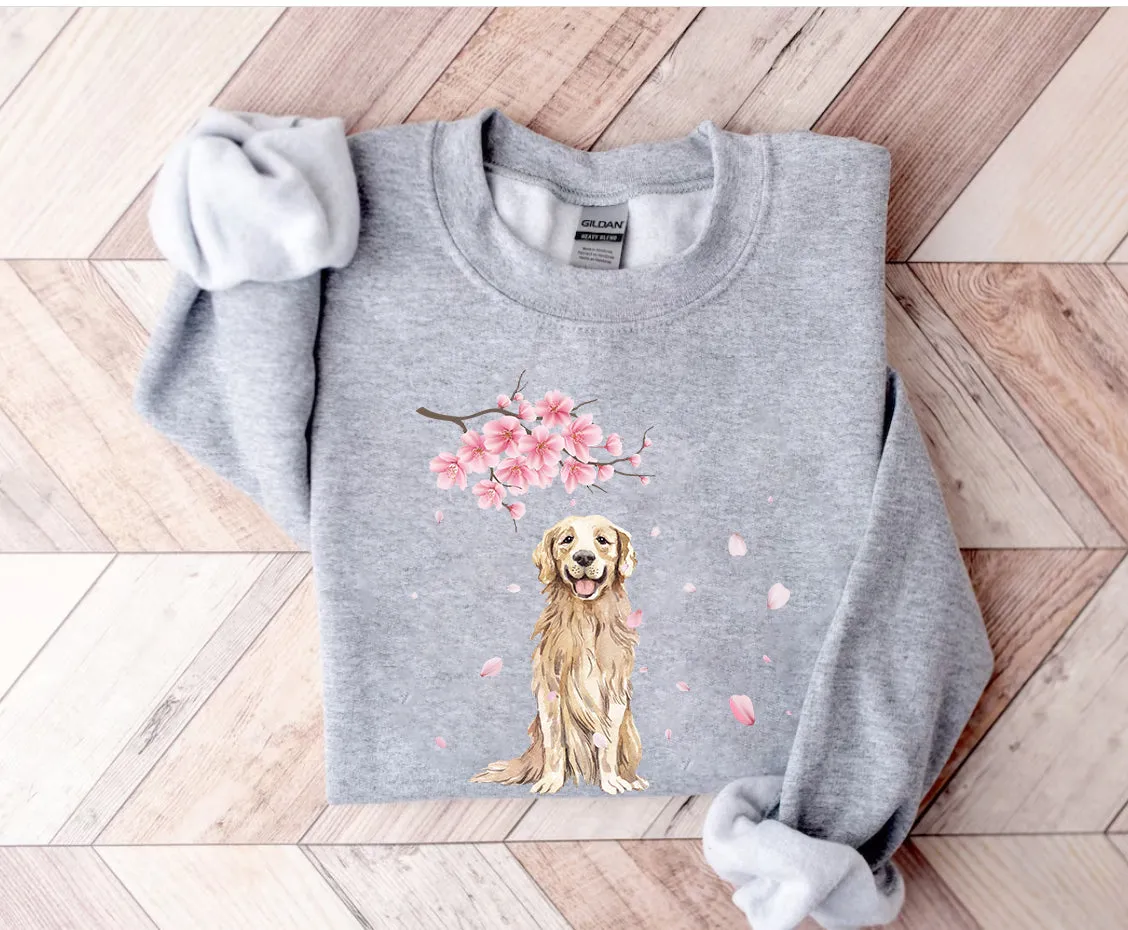 Cherry blossoms Golden Retriever Sweatshirt, Dog mom Shirt