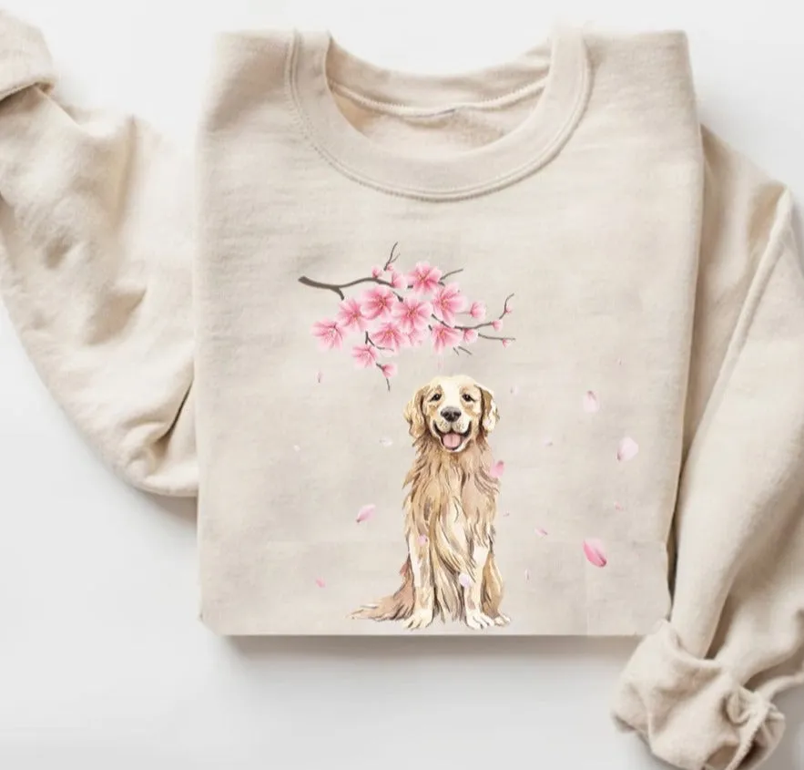 Cherry blossoms Golden Retriever Sweatshirt, Dog mom Shirt