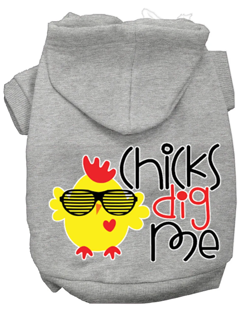 Chicks Dig Me Screen Print Dog Hoodie Grey M