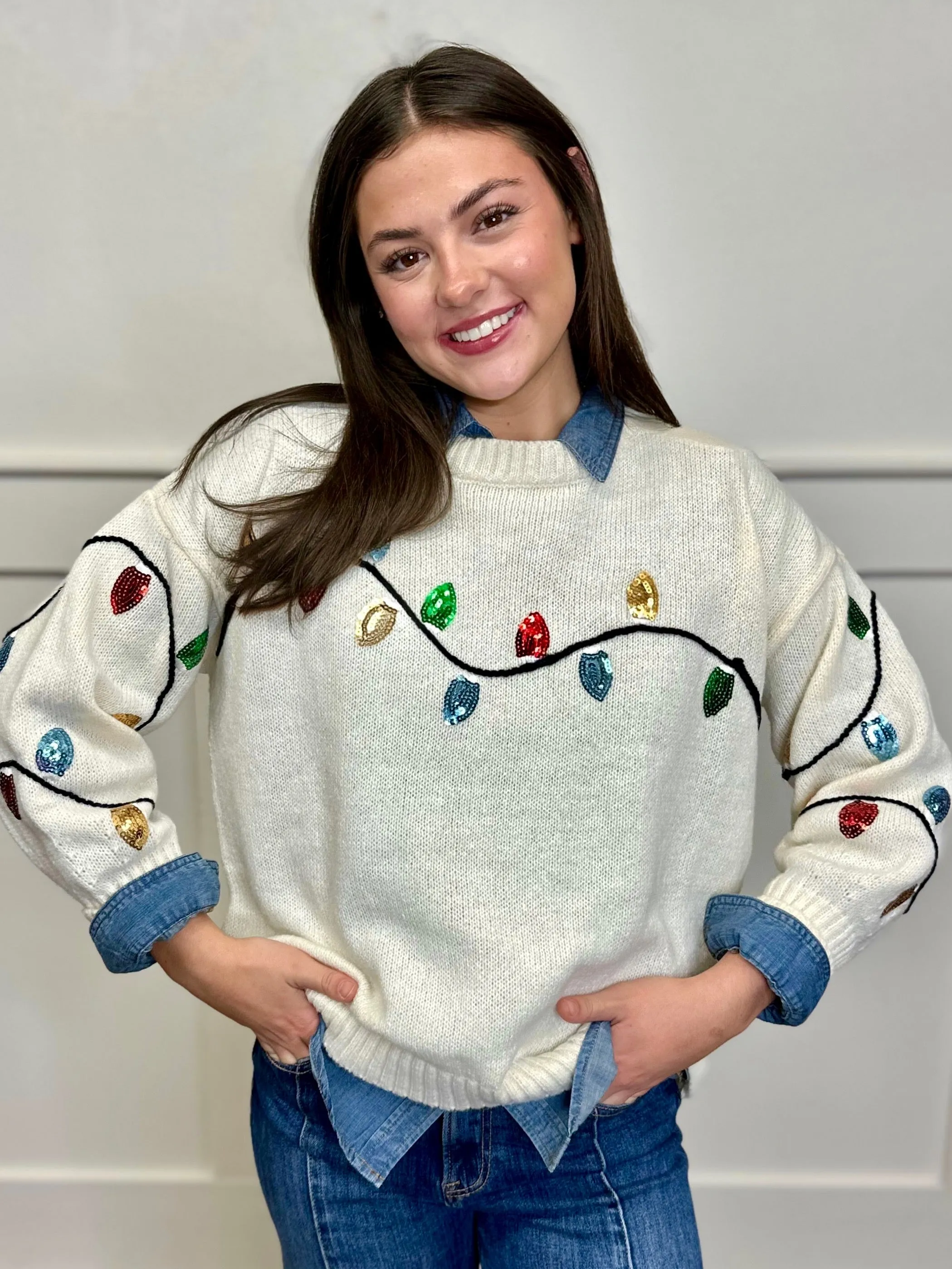 Christmas Lights Cream Sweater