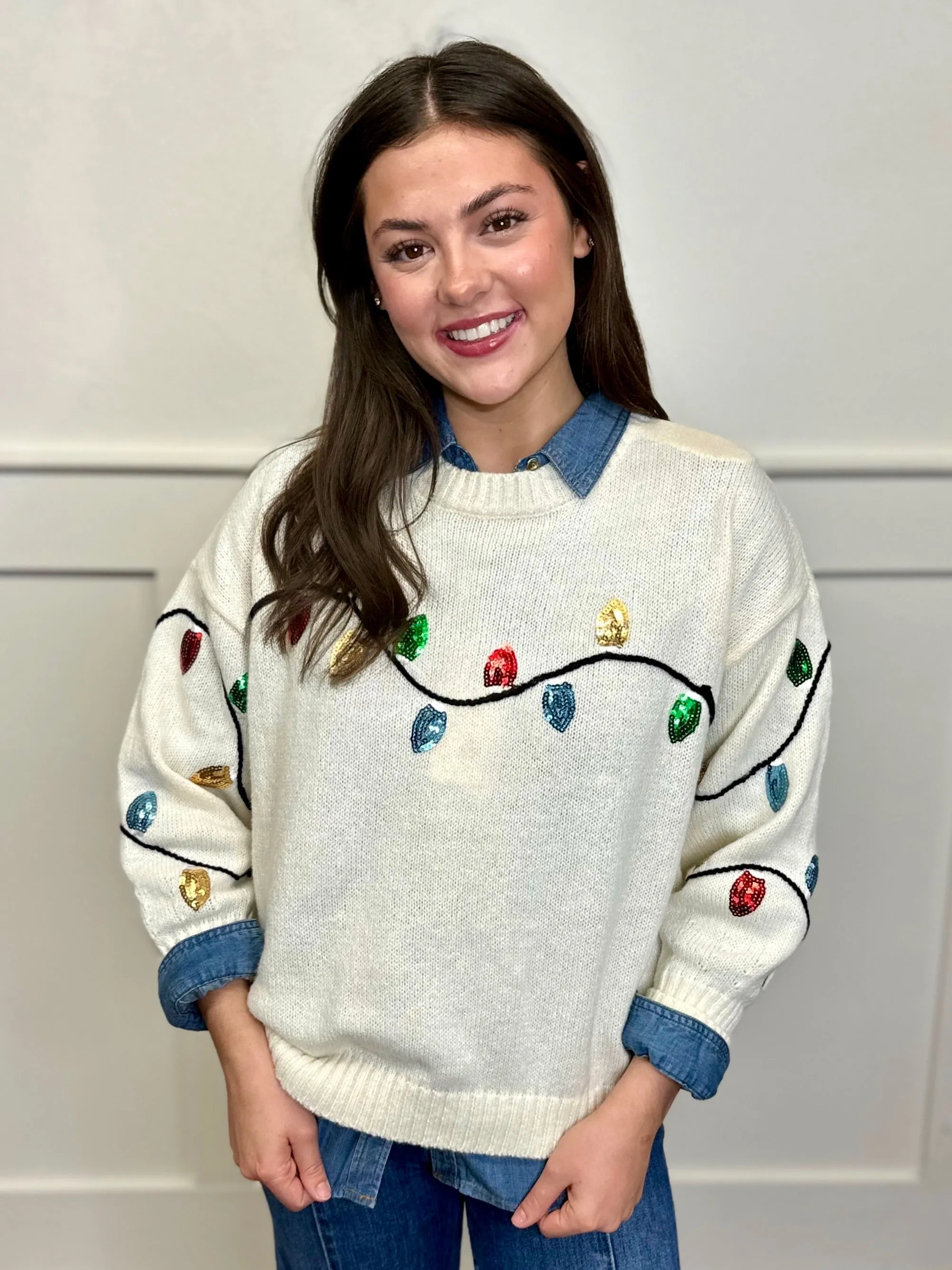 Christmas Lights Cream Sweater