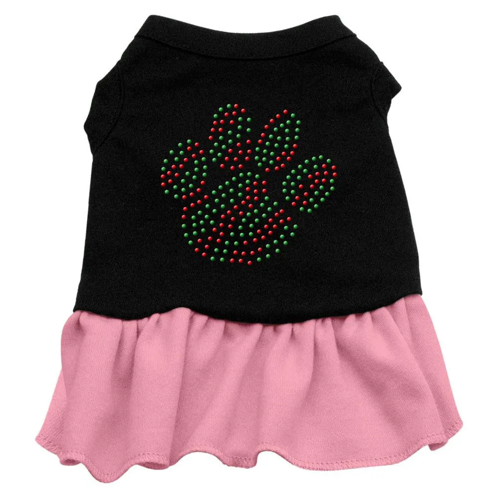 Christmas Paw Rhinestone Dress Black with Pink XXL (18)