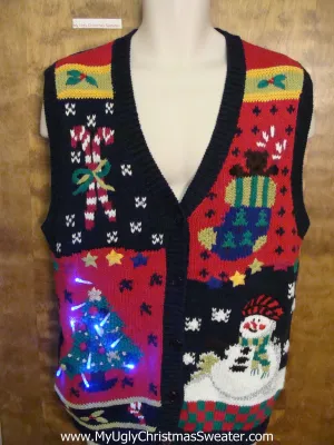 Colorful and Crazy Ugly Christmas Sweater Vest with Lights