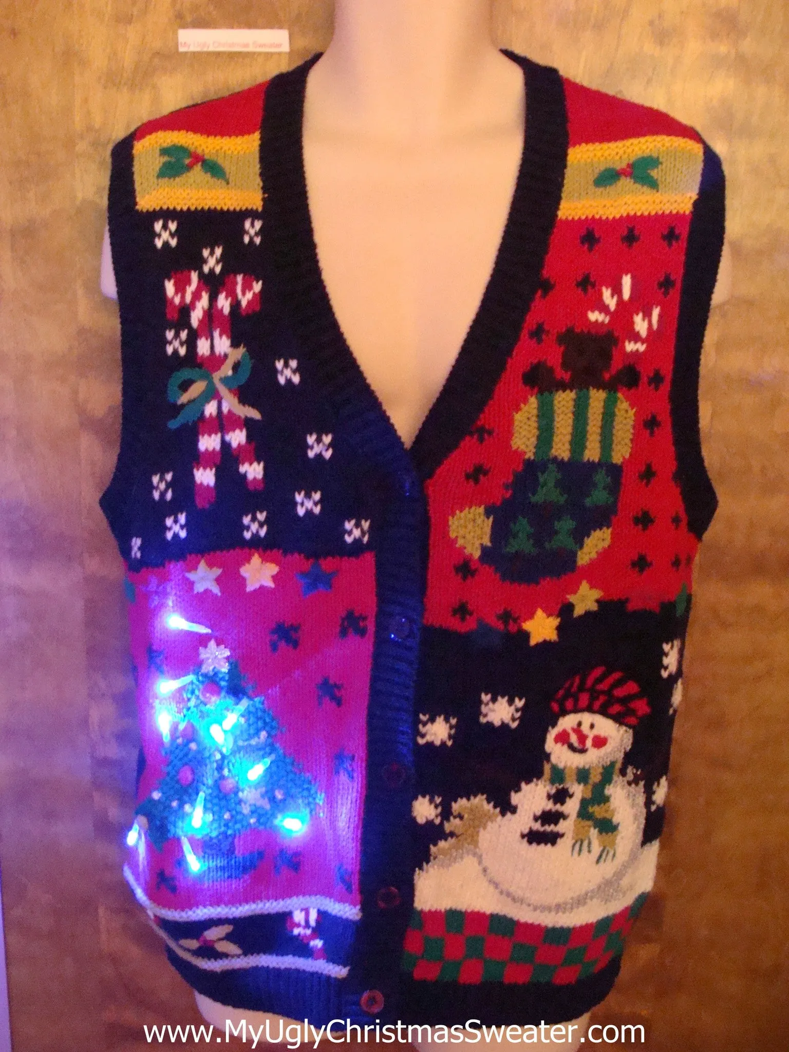 Colorful and Crazy Ugly Christmas Sweater Vest with Lights