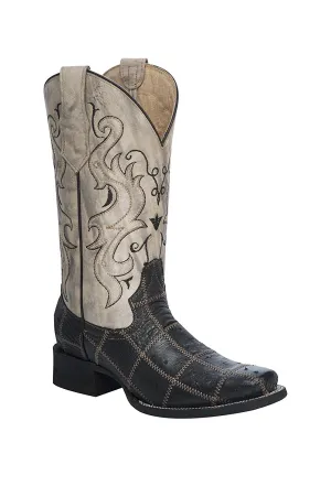 Corral Circle G Women's Dual-Colored Ostrich Patchwork Embroidered Cowboy Boots