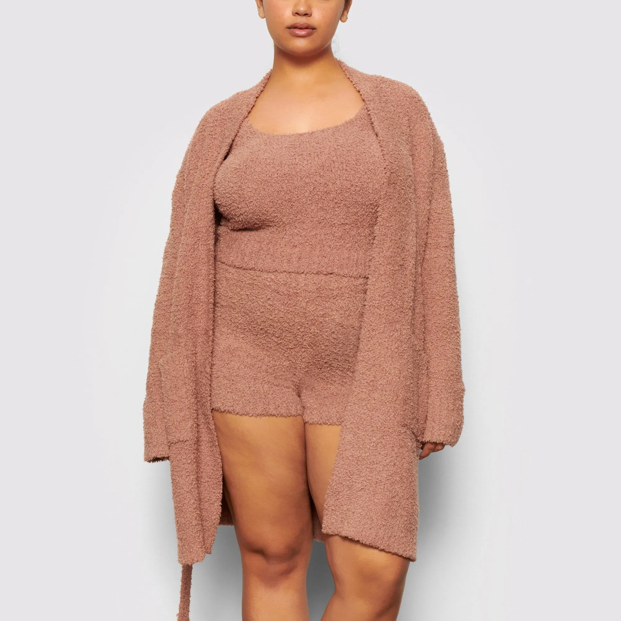 COZY KNIT SHORT ROBE | ROSE CLAY