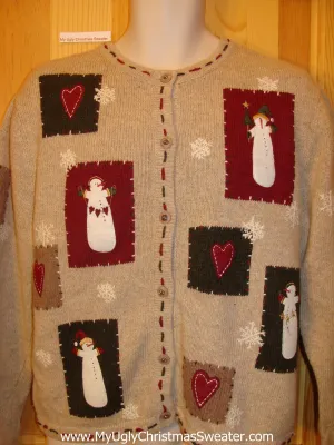 Crafty Christmas Sweater Jumper with Snowmen and Hearts