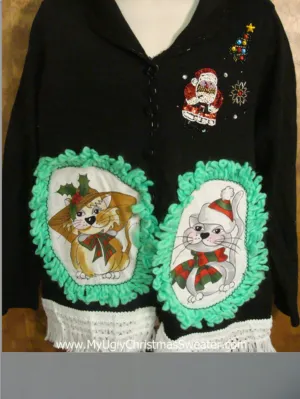 Cute Cat Christmas Sweater with Fringe