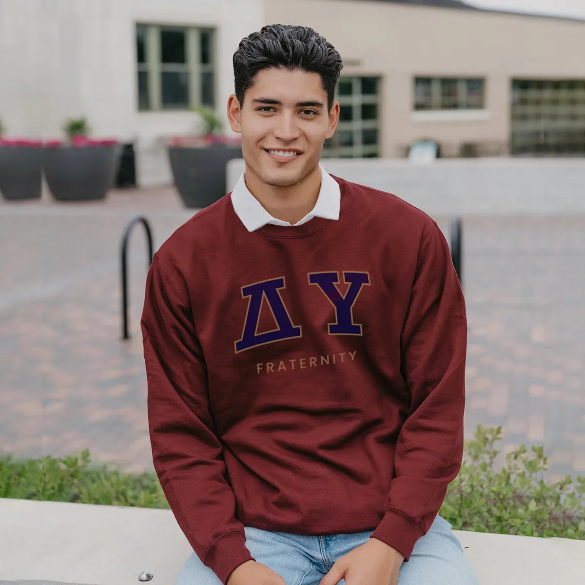 Delta Upsilon Maroon Old School Crewneck