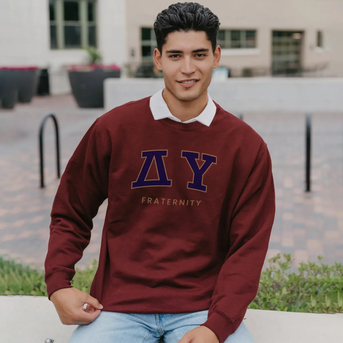 Delta Upsilon Maroon Old School Crewneck