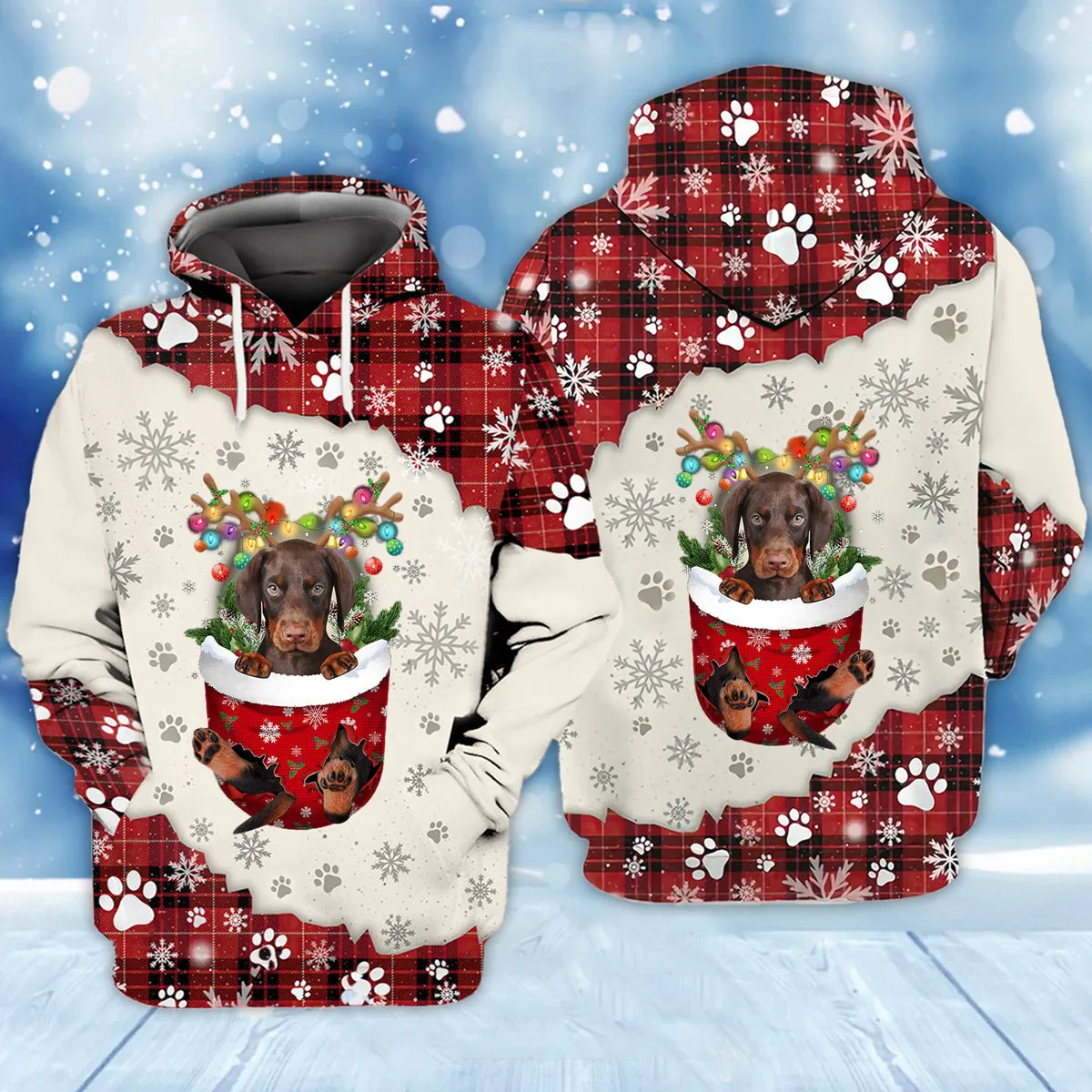 Dobermann In Snow Pocket Merry Christmas Unisex Hoodie