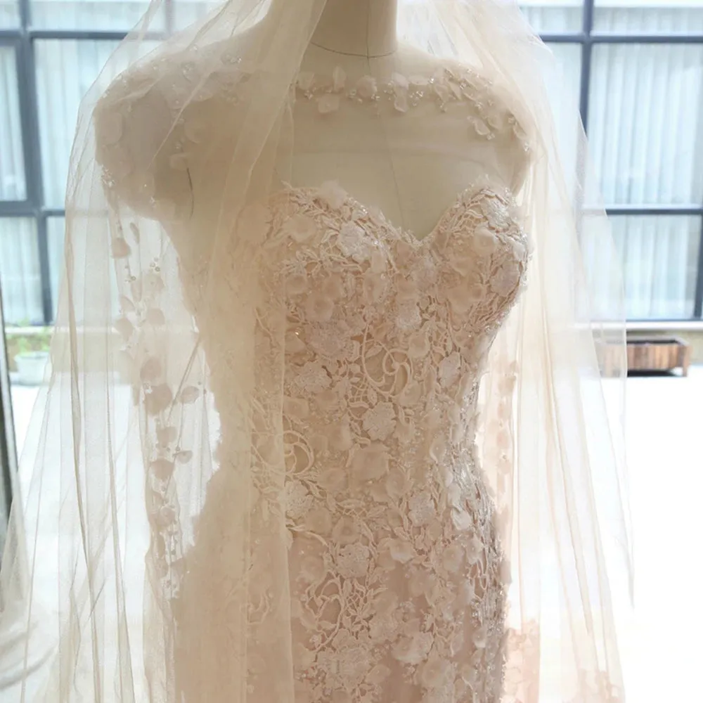 Elegant Mermaid Wedding Dress with Beading, Appliques, and Floral Shawl