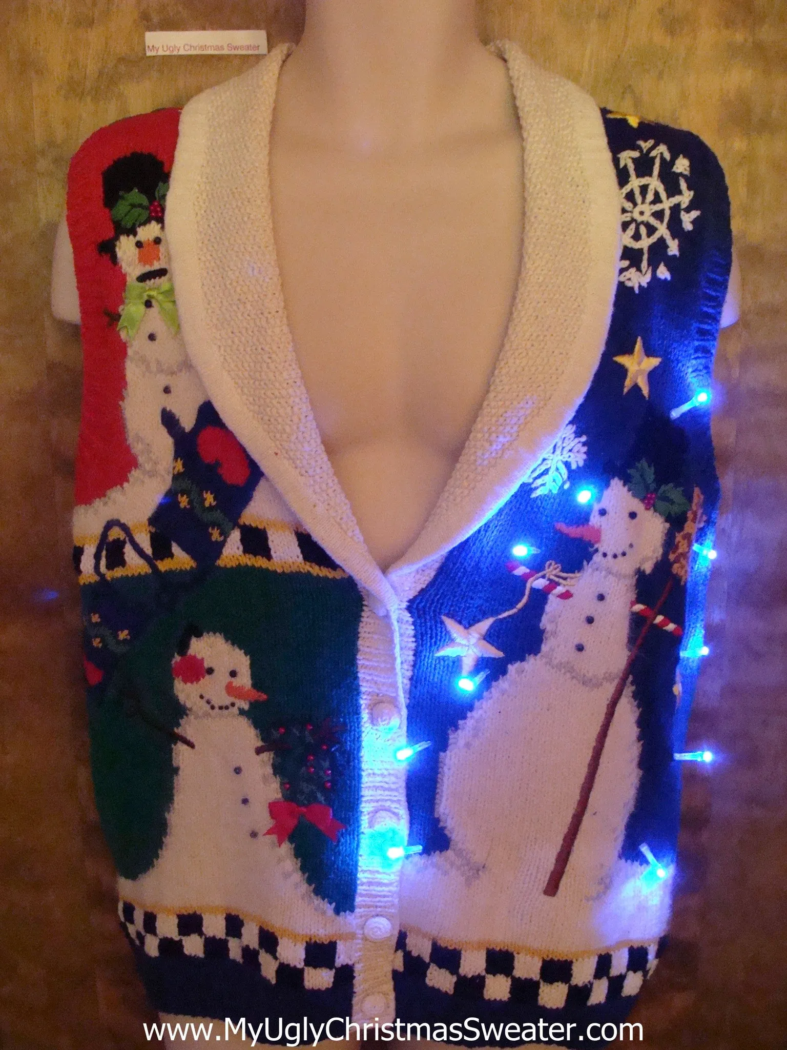 Funny 80s Snowmen Cute Christmas Sweater Vest with Lights