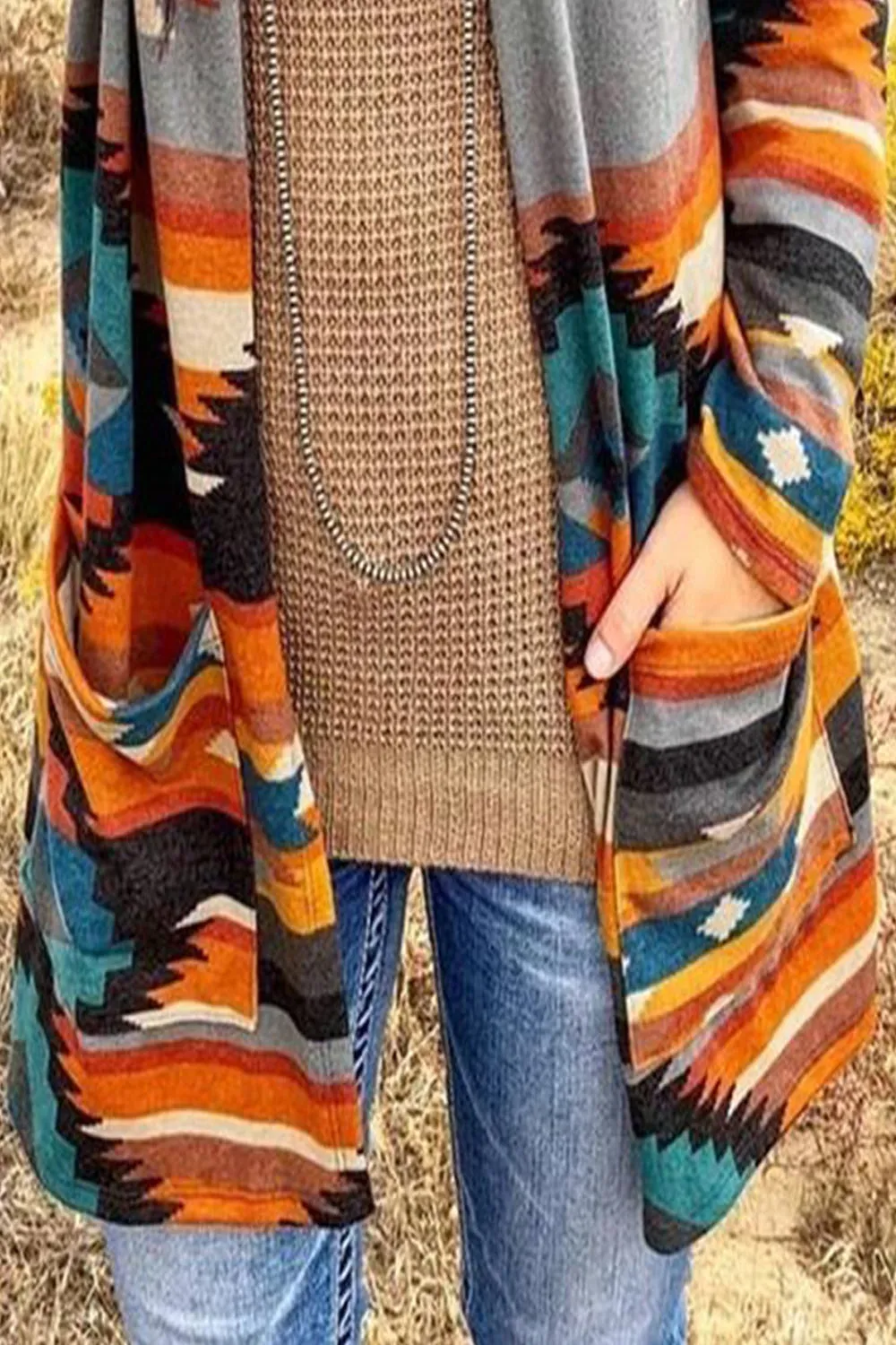 Geometric Sweater Cardigan Coat