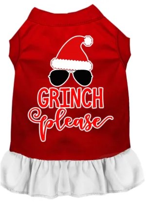 Grinch Please Screen Print Dog Dress Red With White Sm (10)