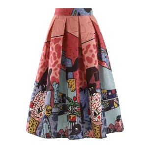 Hit Color Print Skirts For Women High Waist A Line Patchwork Zipper Summer Temperament Skirt Female Fashion Clothes