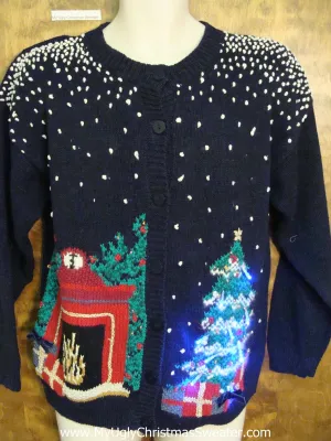 Horrible Black Ugly Christmas Sweater Cardigan with Lights