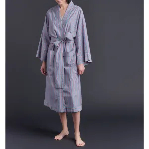 Hydros Unisex Cotton Spa Robe - Blue   Red Wide Stripe