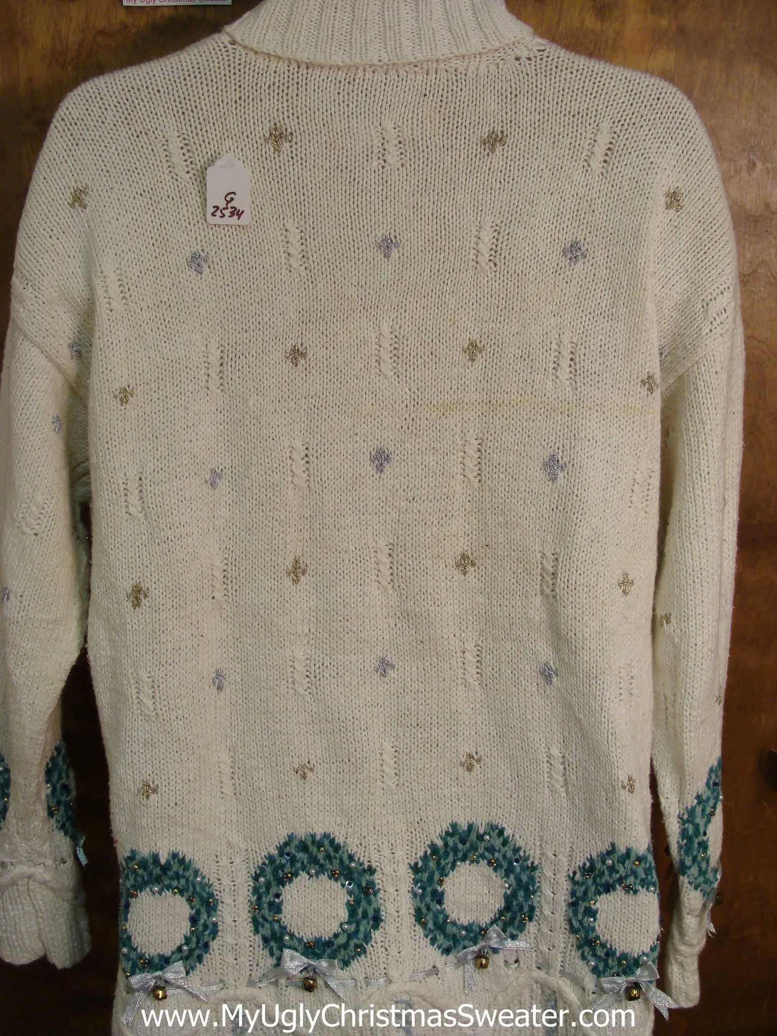 Ivory Tneck with Tree Light Up Cheesy Christmas Sweater