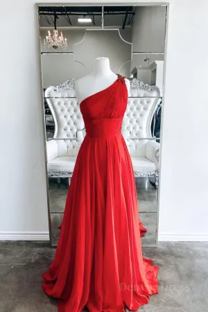 kamahe Red one shoulder long prom dress red evening dress