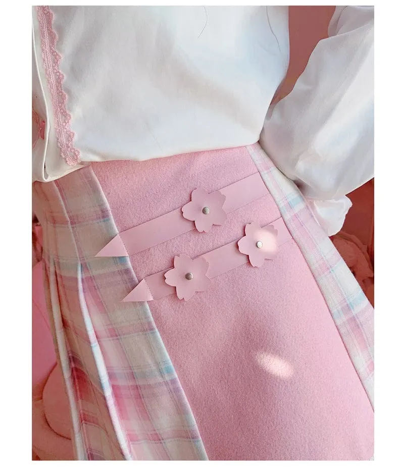 Kawaii Patchwork Plaid Sakura Skirt