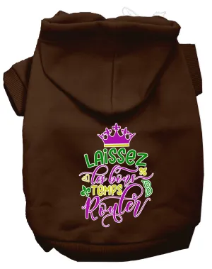 Laissez Les Bons Temps Rouler Screen Print Mardi Gras Dog Hoodie Brown Xxl