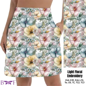 Light Floral Embroidery Skorts