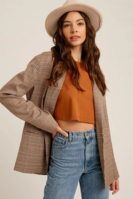 Lila Brown Plaid Boyfriend Blazer