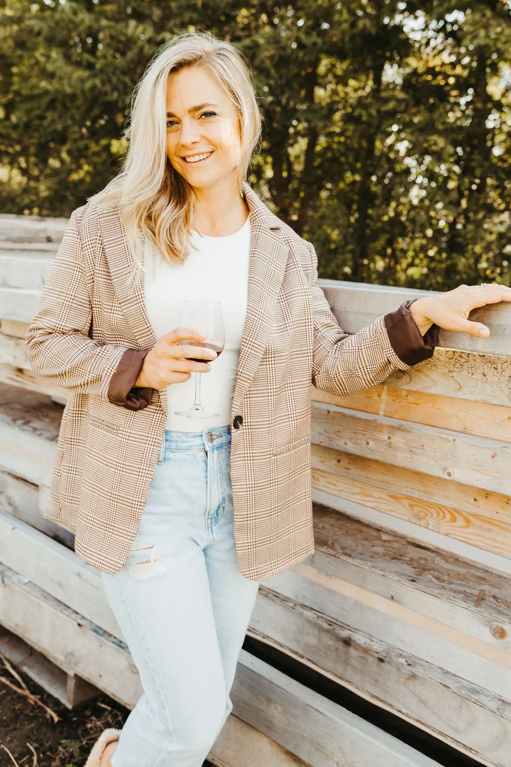 Lila Brown Plaid Boyfriend Blazer