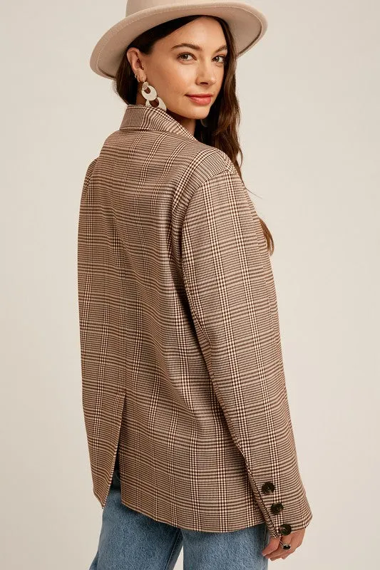 Lila Brown Plaid Boyfriend Blazer