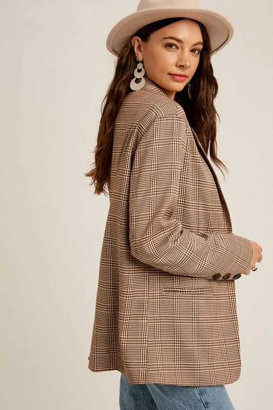 Lila Brown Plaid Boyfriend Blazer