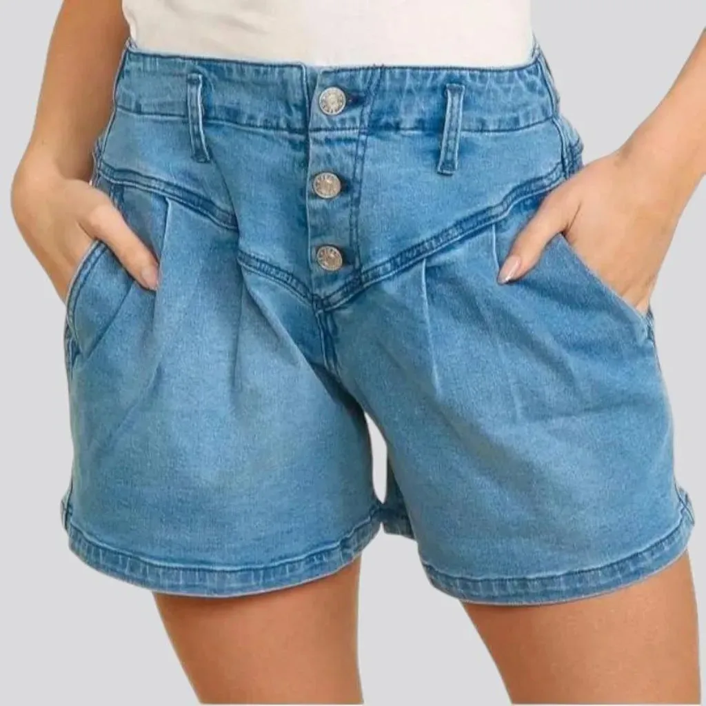 Medium-wash wide-leg women's denim shorts