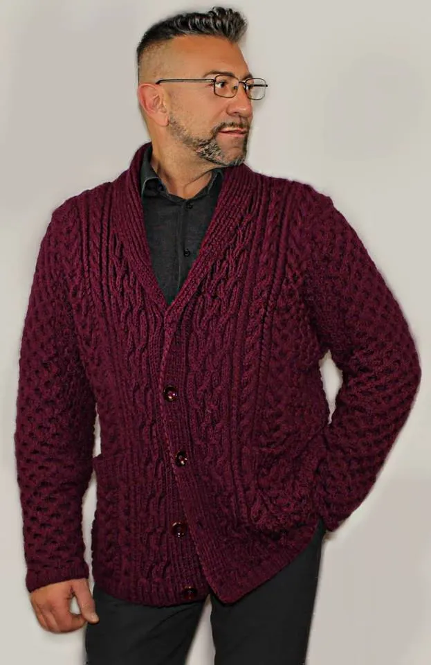 Mens Button up Wool Fashionable cardigan with shawl collar